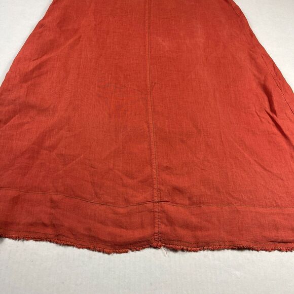 Lauren Vidal Linen Dress Small Orange Sleeveless Shift Raw Hem Summer Resort XS - Picture 2 of 13